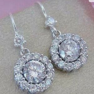 Faux Diamond Cubic Zirconia 925 Silver Filled Stud Dangling Earrings